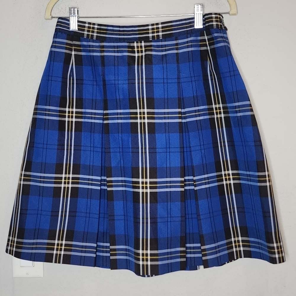 Dennis Blue Plaid Pleated School Uniform Skirt. Size H 16.5.